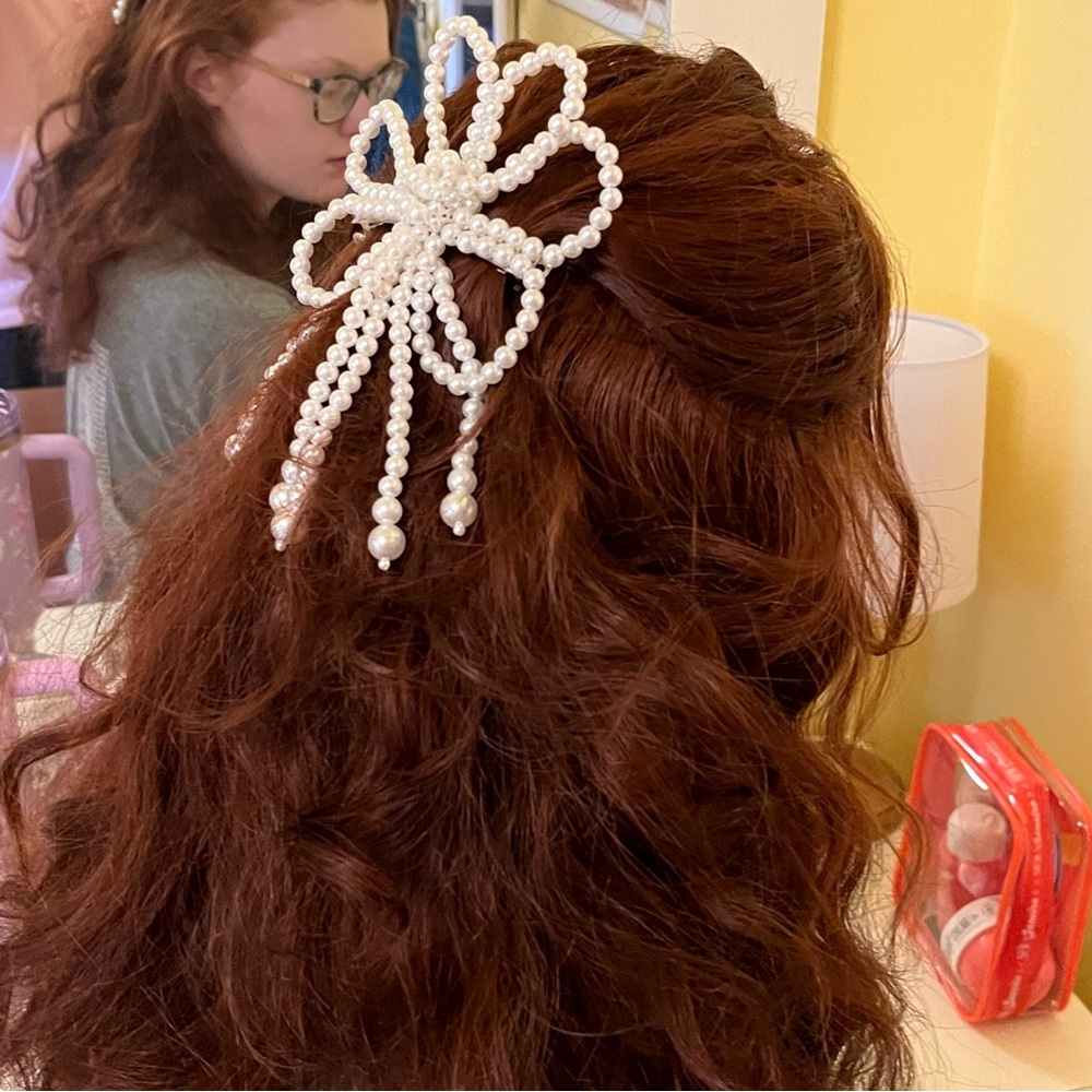 Vintage 80 90 Retro Oversized White Pearl Bow Feminine Hair Barrette Accessory - Picture 16 of 17